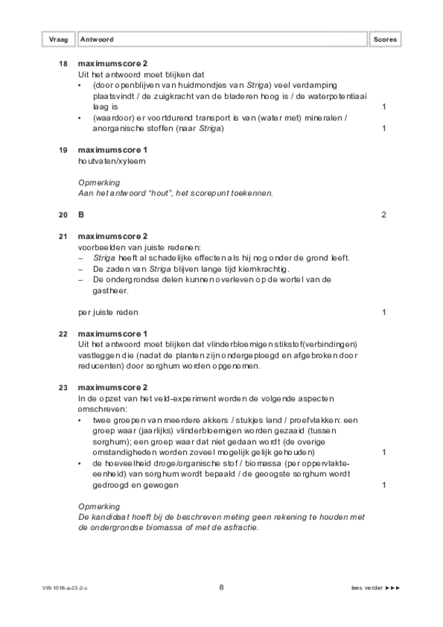 Correctievoorschrift examen VWO biologie 2023, tijdvak 2. Pagina 8