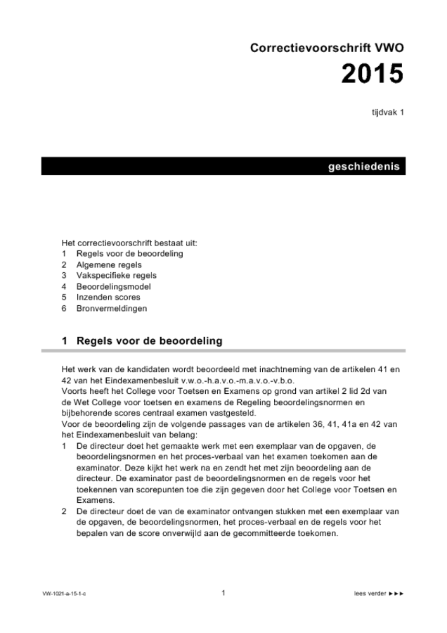 Correctievoorschrift examen VWO geschiedenis 2015, tijdvak 1. Pagina 1
