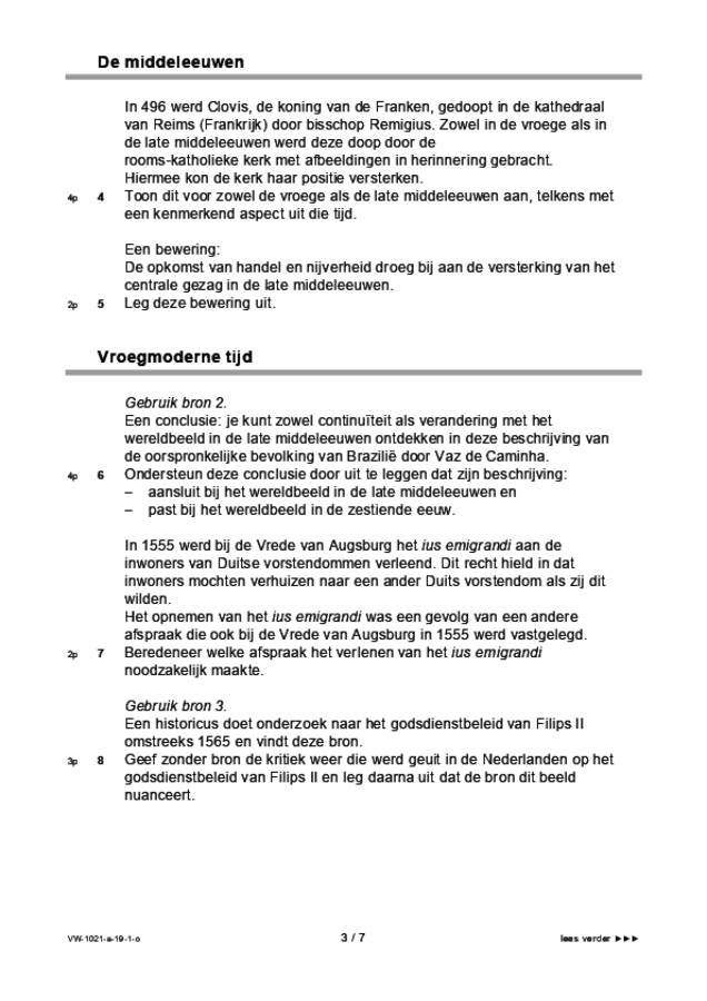 Opgaven examen VWO geschiedenis 2019, tijdvak 1. Pagina 3