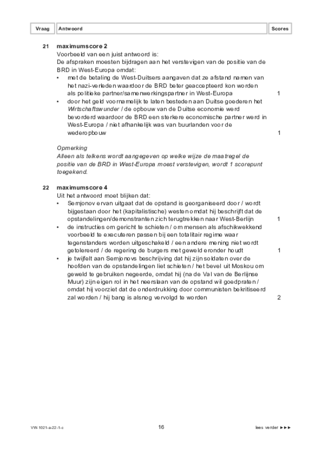 Correctievoorschrift examen VWO geschiedenis 2022, tijdvak 1. Pagina 16