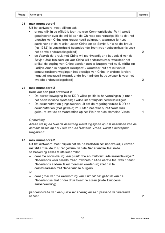 Correctievoorschrift examen VWO geschiedenis 2022, tijdvak 2. Pagina 16