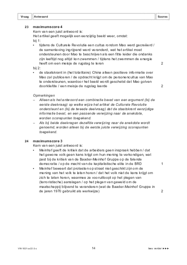 Correctievoorschrift examen VWO geschiedenis 2022, tijdvak 3. Pagina 14