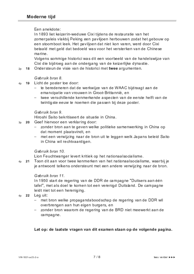 Opgaven examen VWO geschiedenis 2023, tijdvak 2. Pagina 7