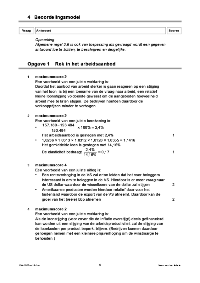 Correctievoorschrift examen VWO economie 2019, tijdvak 1. Pagina 5