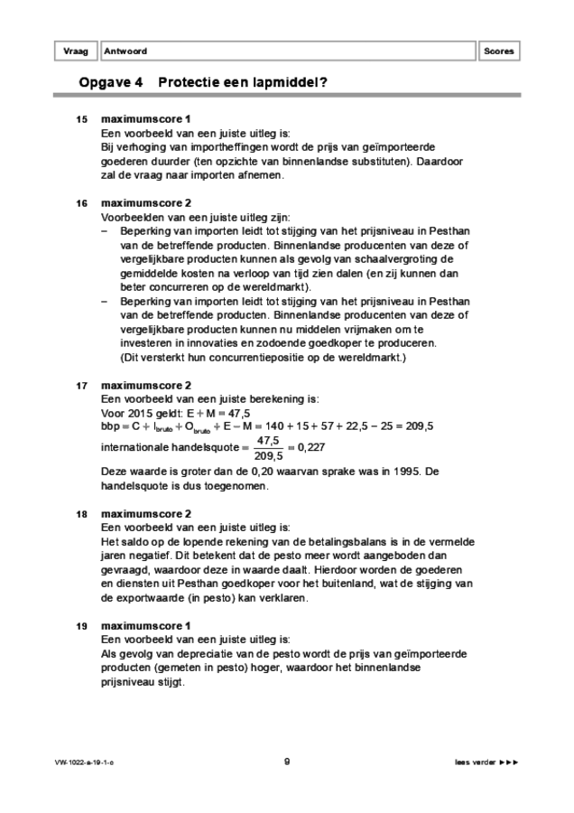 Correctievoorschrift examen VWO economie 2019, tijdvak 1. Pagina 9