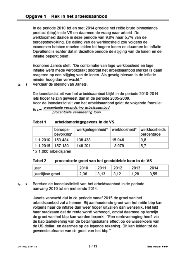 Opgaven examen VWO economie 2019, tijdvak 1. Pagina 2