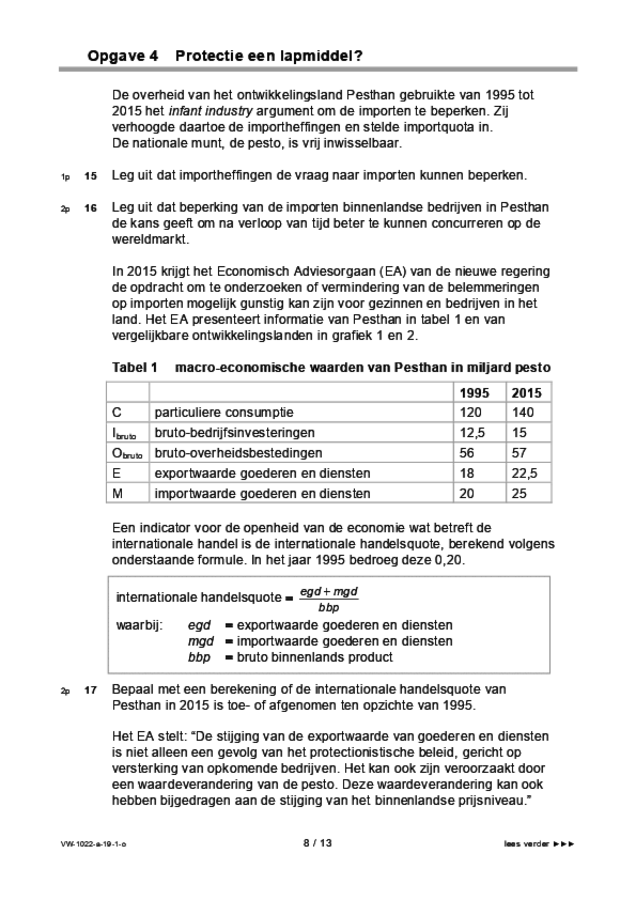 Opgaven examen VWO economie 2019, tijdvak 1. Pagina 8