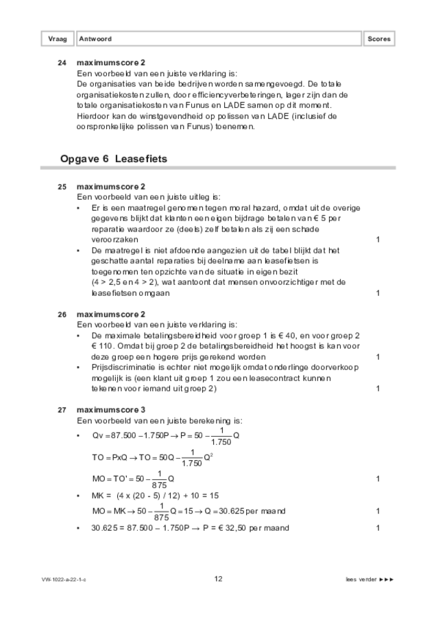 Correctievoorschrift examen VWO economie 2022, tijdvak 1. Pagina 12