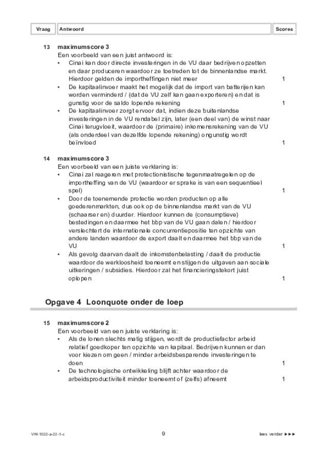 Correctievoorschrift examen VWO economie 2022, tijdvak 1. Pagina 9