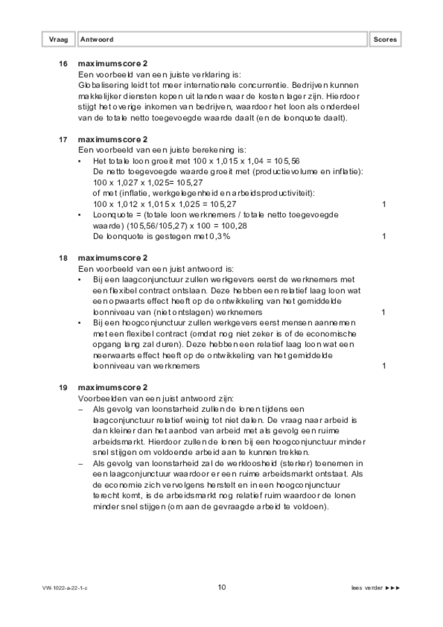 Correctievoorschrift examen VWO economie 2022, tijdvak 1. Pagina 10