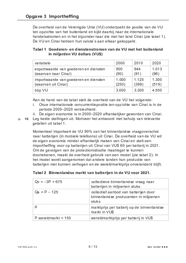 Opgaven examen VWO economie 2022, tijdvak 1. Pagina 6