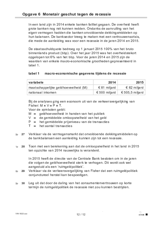 Opgaven examen VWO economie 2022, tijdvak 3. Pagina 12