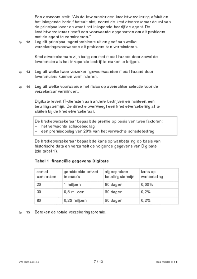 Opgaven examen VWO economie 2023, tijdvak 1. Pagina 7