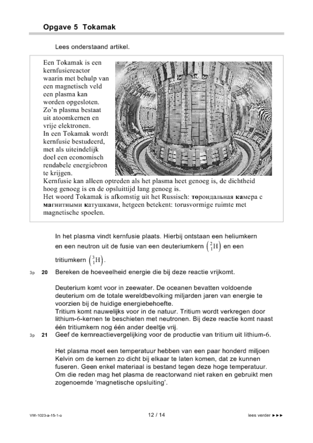 Opgaven examen VWO natuurkunde 2015, tijdvak 1. Pagina 12