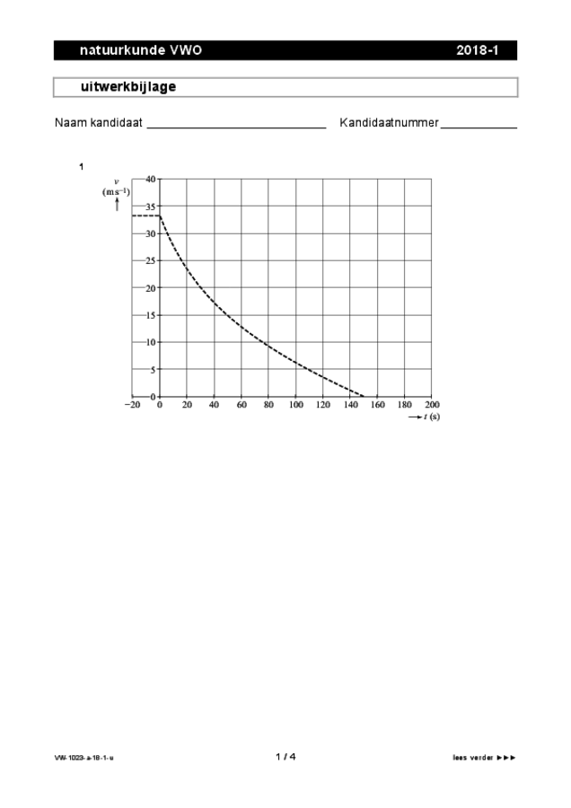Uitwerkbijlage examen VWO natuurkunde 2018, tijdvak 1. Pagina 1