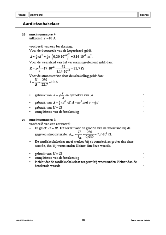 Correctievoorschrift examen VWO natuurkunde 2019, tijdvak 1. Pagina 16