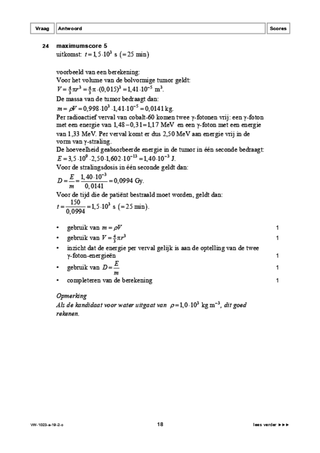 Correctievoorschrift examen VWO natuurkunde 2019, tijdvak 2. Pagina 18
