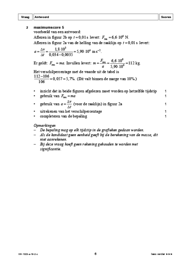 Correctievoorschrift examen VWO natuurkunde 2019, tijdvak 2. Pagina 6