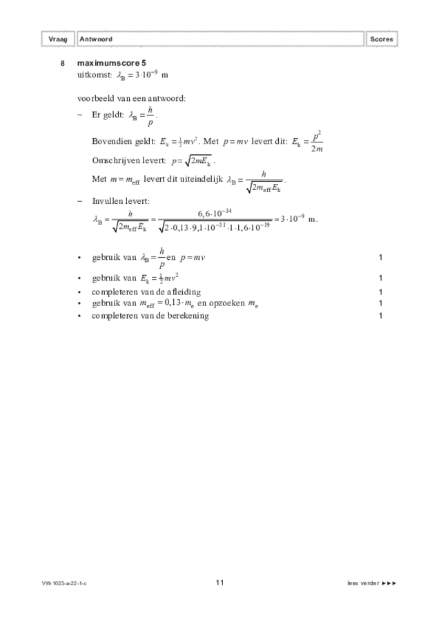 Correctievoorschrift examen VWO natuurkunde 2022, tijdvak 1. Pagina 11