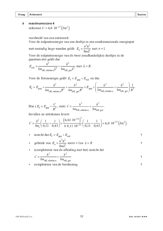 Correctievoorschrift examen VWO natuurkunde 2022, tijdvak 1. Pagina 12