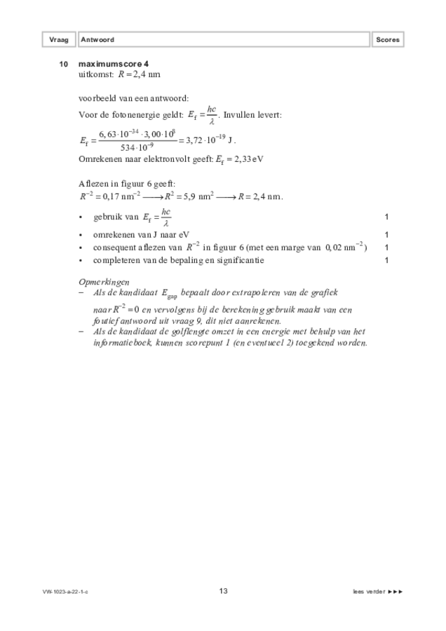 Correctievoorschrift examen VWO natuurkunde 2022, tijdvak 1. Pagina 13