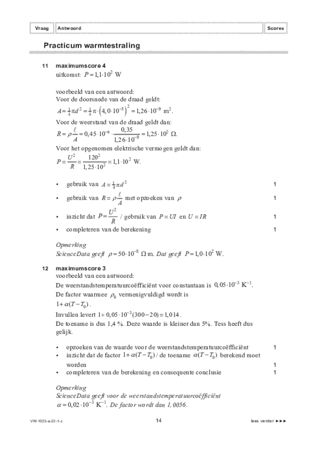 Correctievoorschrift examen VWO natuurkunde 2022, tijdvak 1. Pagina 14
