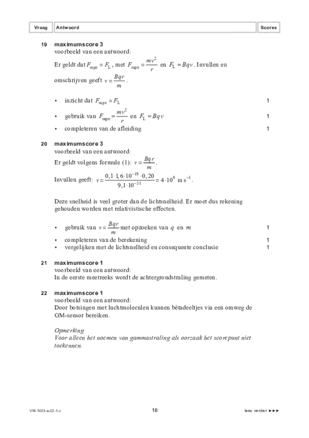 Correctievoorschrift examen VWO natuurkunde 2022, tijdvak 1. Pagina 18