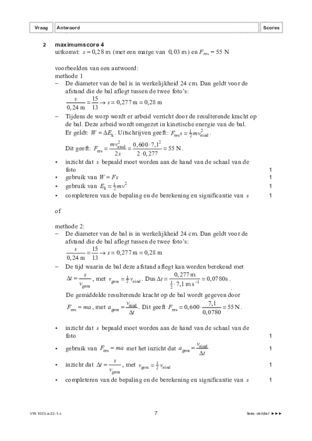 Correctievoorschrift examen VWO natuurkunde 2022, tijdvak 1. Pagina 7