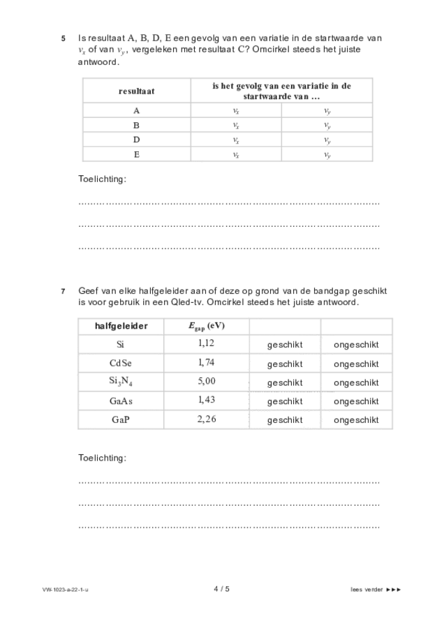 Uitwerkbijlage examen VWO natuurkunde 2022, tijdvak 1. Pagina 4