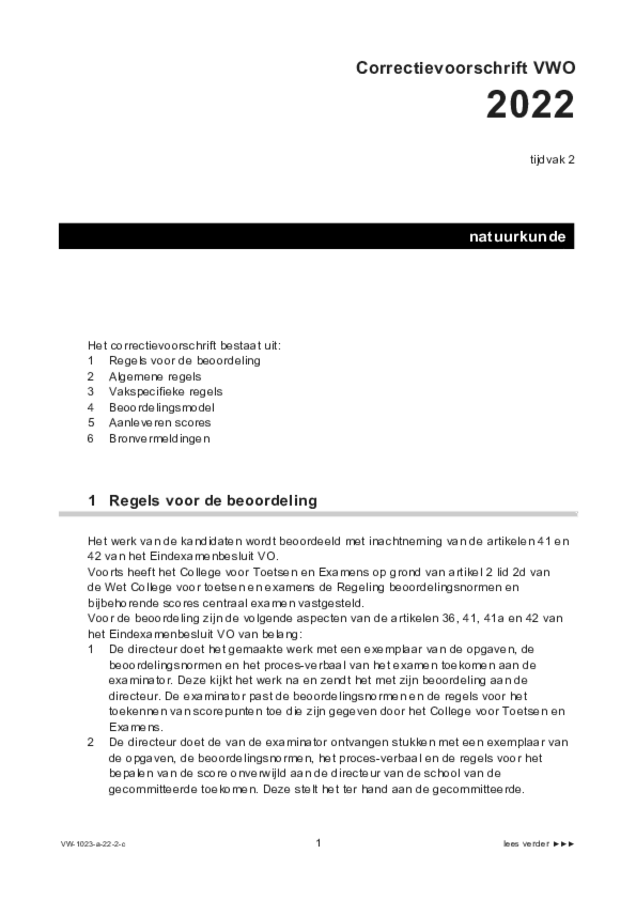 Correctievoorschrift examen VWO natuurkunde 2022, tijdvak 2. Pagina 1