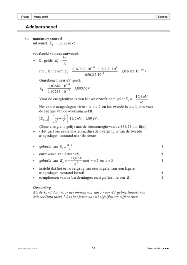 Correctievoorschrift examen VWO natuurkunde 2022, tijdvak 2. Pagina 14