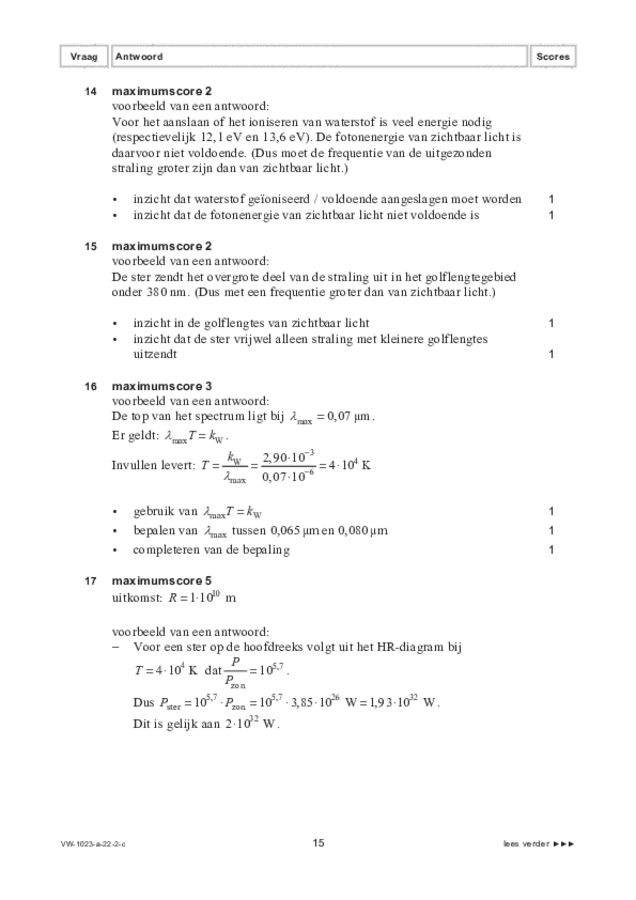 Correctievoorschrift examen VWO natuurkunde 2022, tijdvak 2. Pagina 15