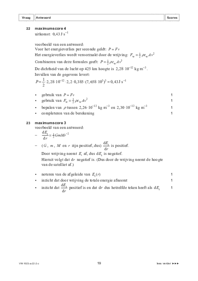 Correctievoorschrift examen VWO natuurkunde 2022, tijdvak 2. Pagina 19