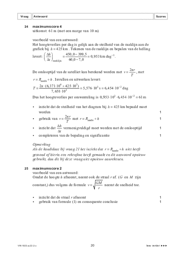 Correctievoorschrift examen VWO natuurkunde 2022, tijdvak 2. Pagina 20