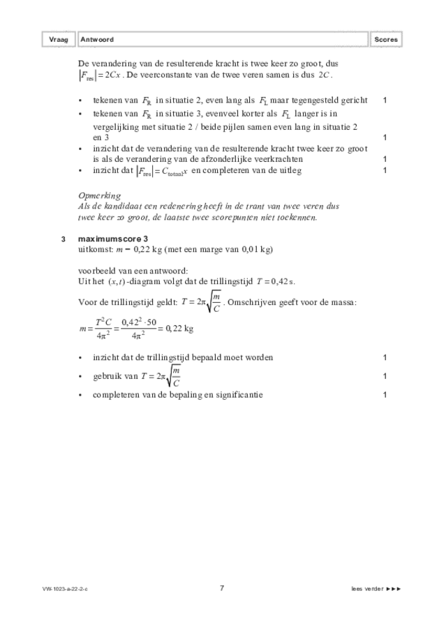 Correctievoorschrift examen VWO natuurkunde 2022, tijdvak 2. Pagina 7