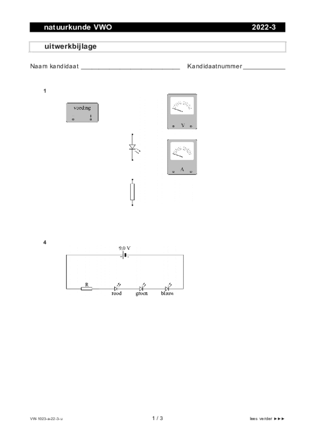 Uitwerkbijlage examen VWO natuurkunde 2022, tijdvak 3. Pagina 1