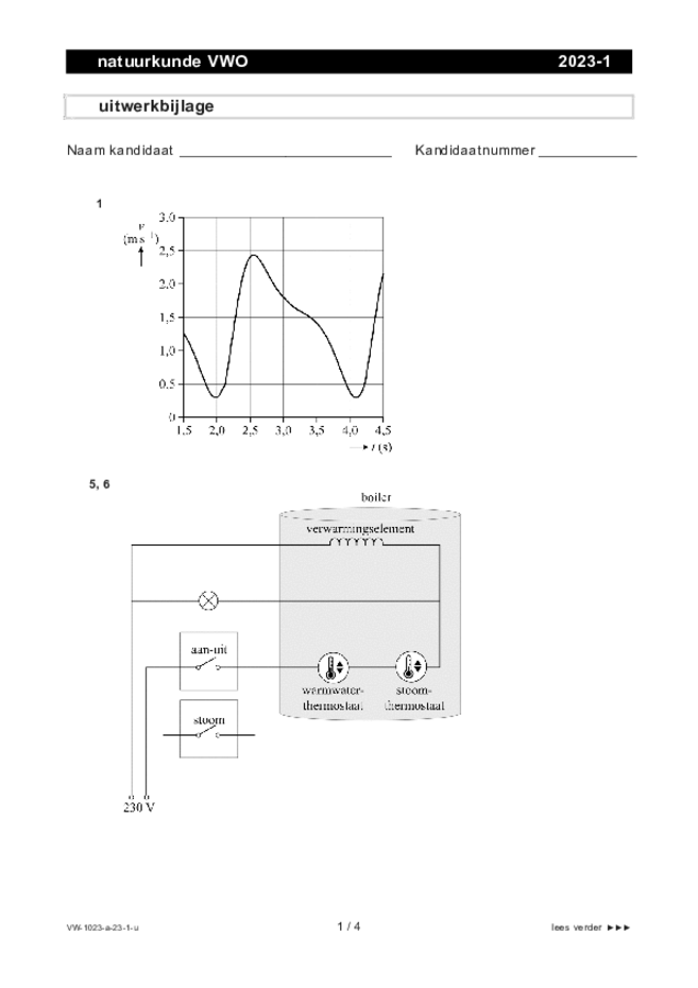 Uitwerkbijlage examen VWO natuurkunde 2023, tijdvak 1. Pagina 1