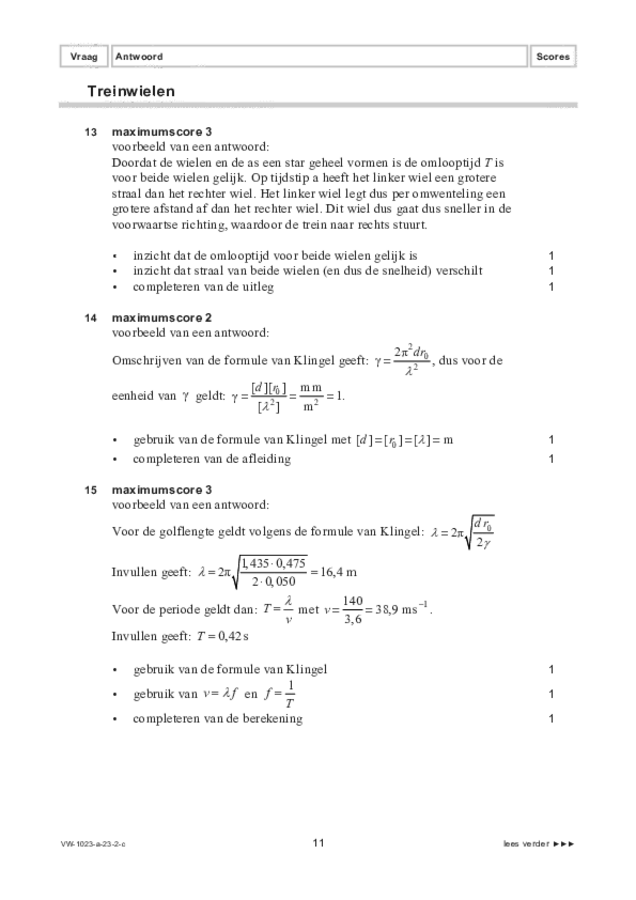 Correctievoorschrift examen VWO natuurkunde 2023, tijdvak 2. Pagina 11