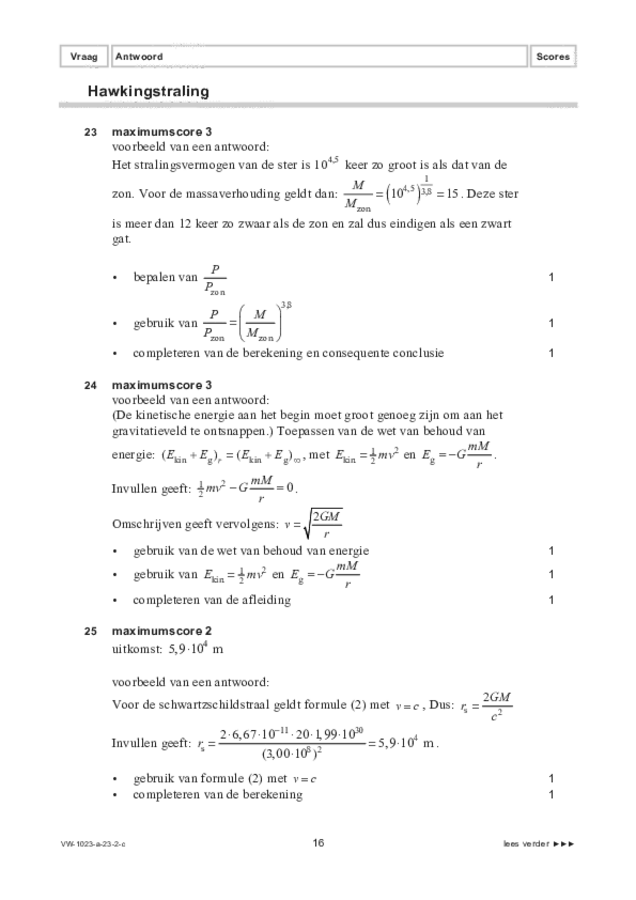 Correctievoorschrift examen VWO natuurkunde 2023, tijdvak 2. Pagina 16