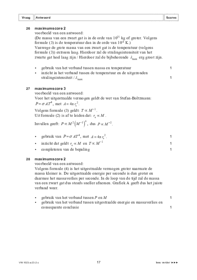 Correctievoorschrift examen VWO natuurkunde 2023, tijdvak 2. Pagina 17