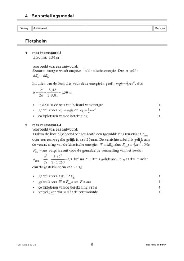 Correctievoorschrift examen VWO natuurkunde 2023, tijdvak 2. Pagina 6