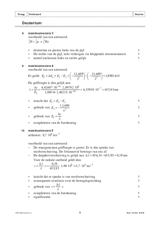 Correctievoorschrift examen VWO natuurkunde 2023, tijdvak 2. Pagina 9