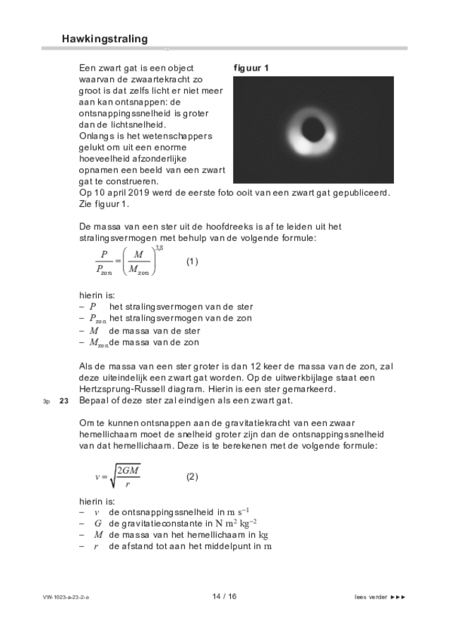 Opgaven examen VWO natuurkunde 2023, tijdvak 2. Pagina 14