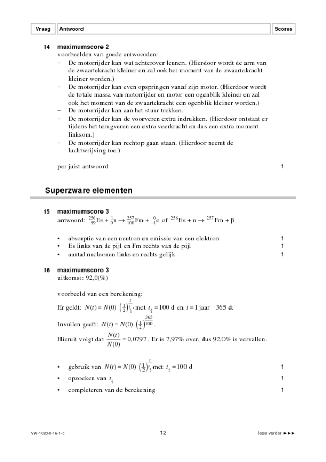 Correctievoorschrift examen VWO natuurkunde 2016, tijdvak 1. Pagina 12
