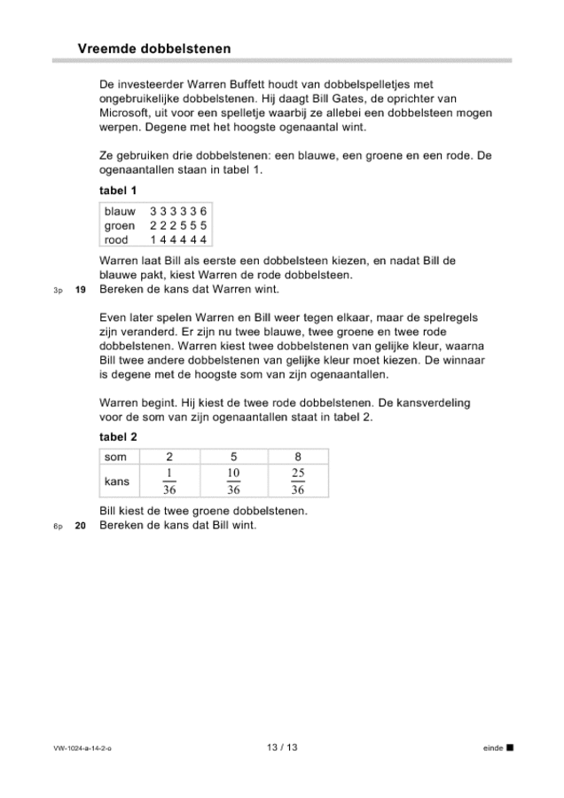 Opgaven examen VWO wiskunde A 2014, tijdvak 2. Pagina 13