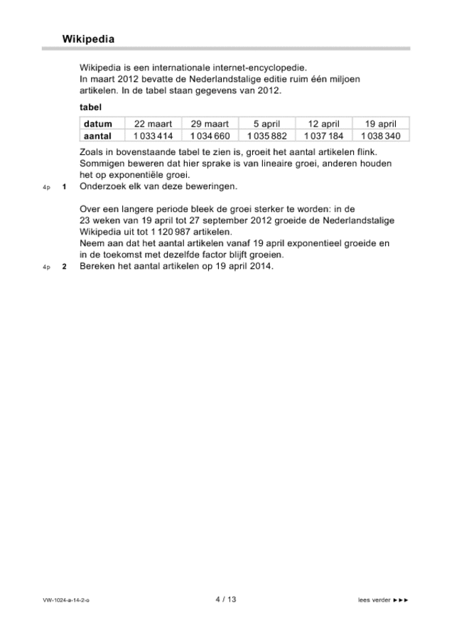 Opgaven examen VWO wiskunde A 2014, tijdvak 2. Pagina 4