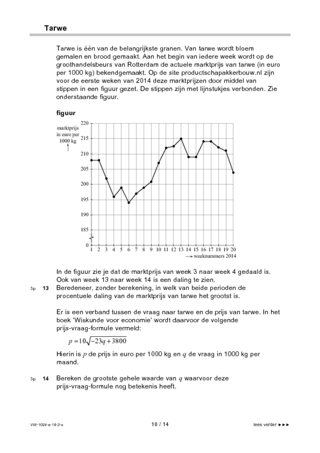 Opgaven examen VWO wiskunde A 2016, tijdvak 2. Pagina 10