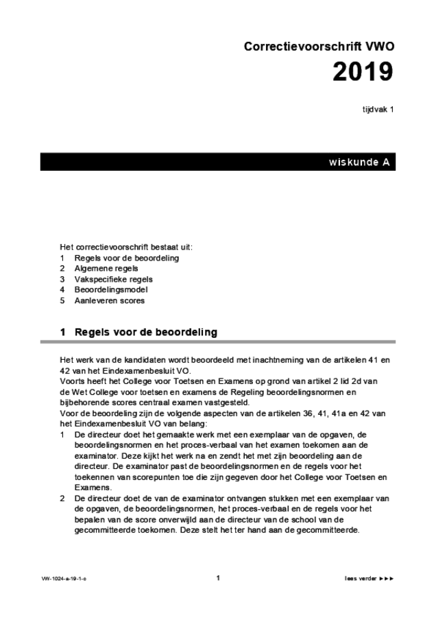 Correctievoorschrift examen VWO wiskunde A 2019, tijdvak 1. Pagina 1