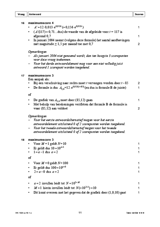 Correctievoorschrift examen VWO wiskunde A 2019, tijdvak 1. Pagina 11