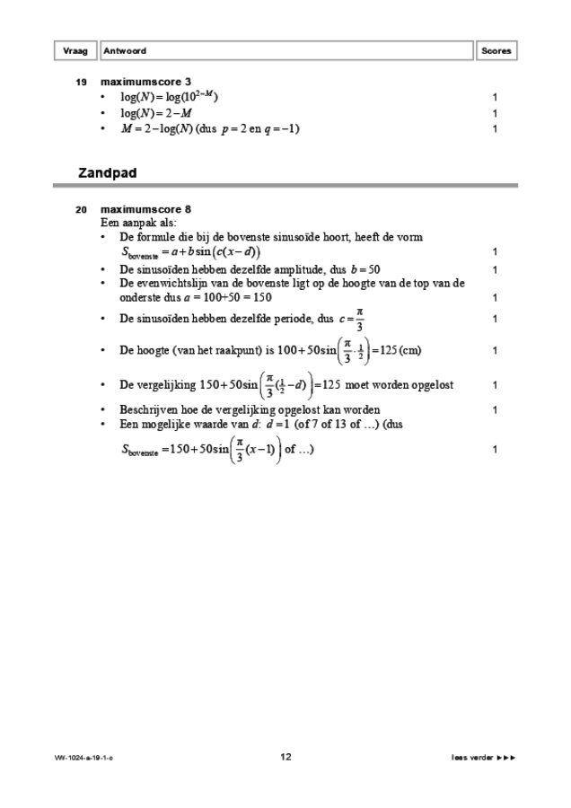 Correctievoorschrift examen VWO wiskunde A 2019, tijdvak 1. Pagina 12